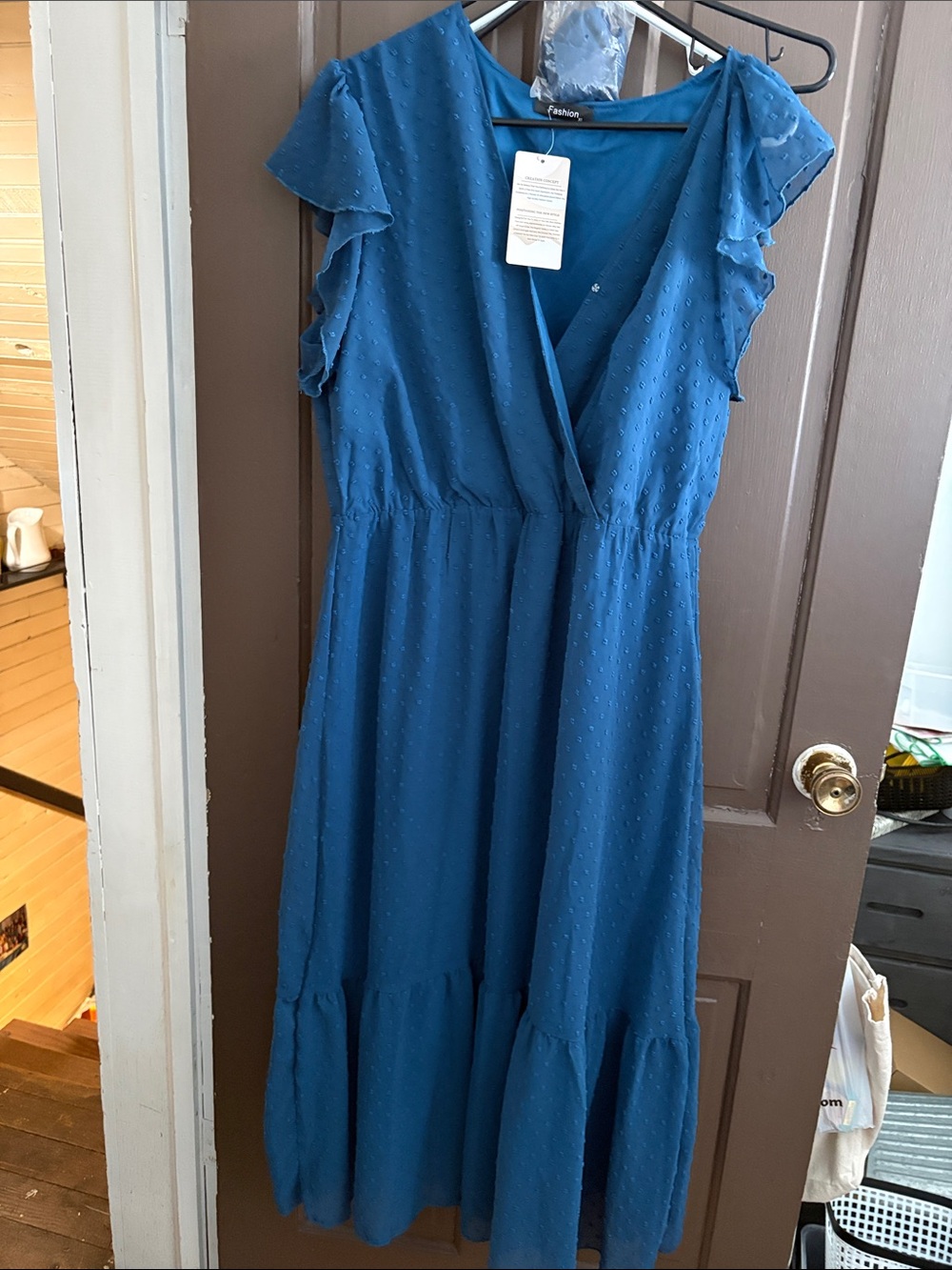 Fashion Nova Teal-Blue Flutter Sleeve Midi Dress